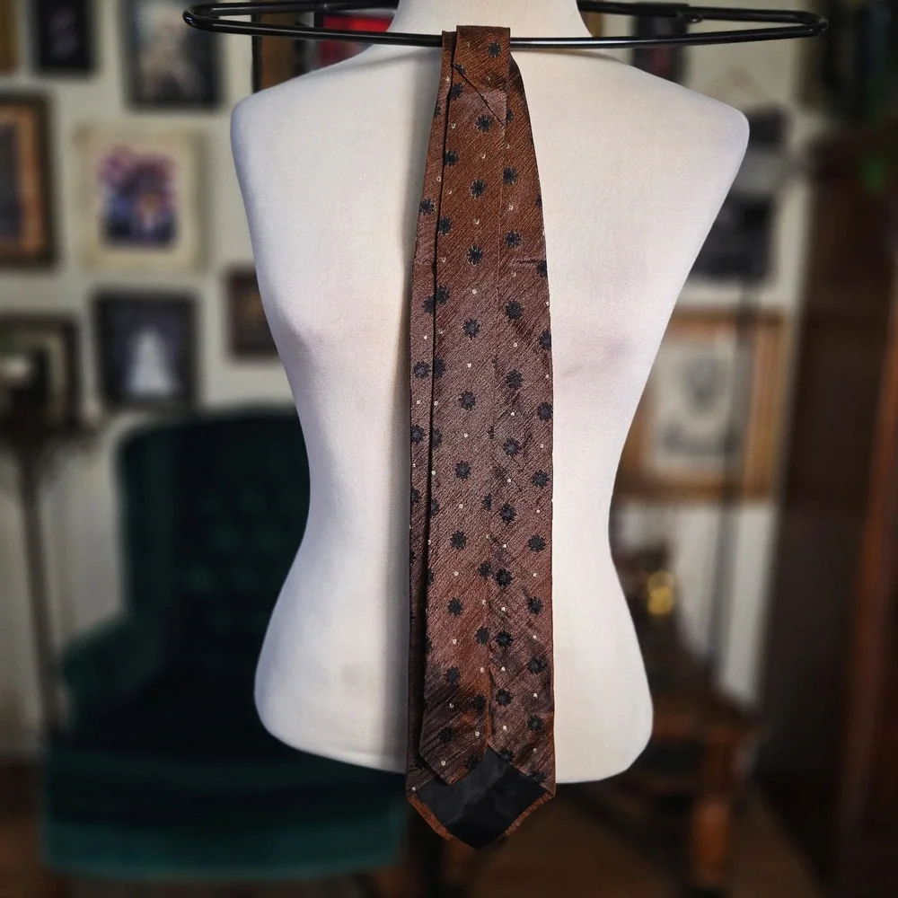 Structure Silk Tie Vintage 90s Brown Floral Geometric Made in USA Mens Necktie